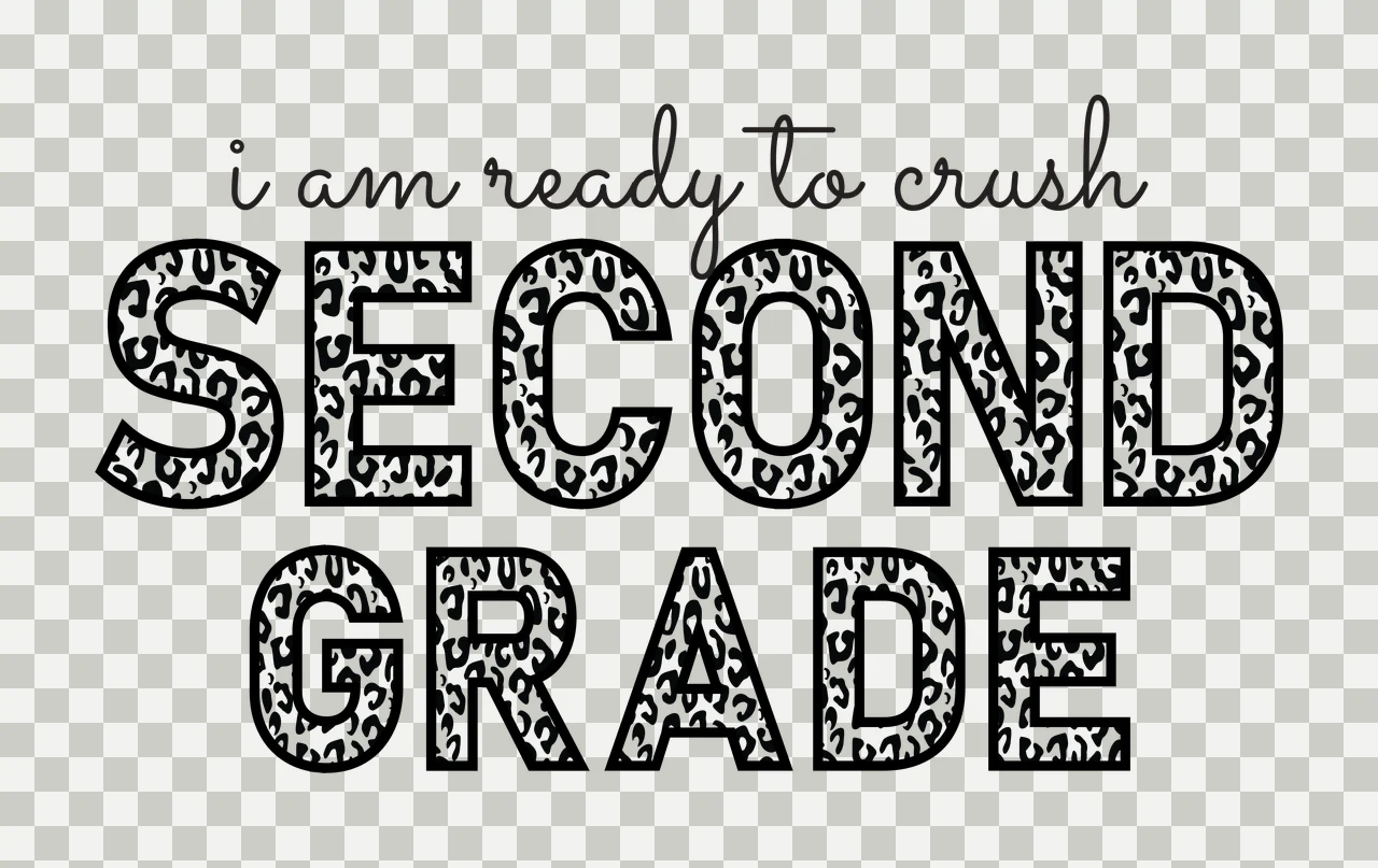 I am ready to crush SECOND GRADE Typography Design with text 'i am ready to crush', leopard print pattern inside letters and black outline on white background transparency and detail preview thumbnail