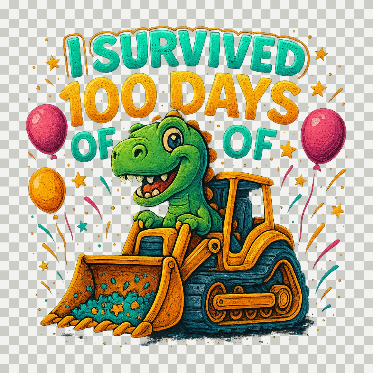 Crushed 100 Days of School Construction Truck Kids Design transparency and detail preview thumbnail