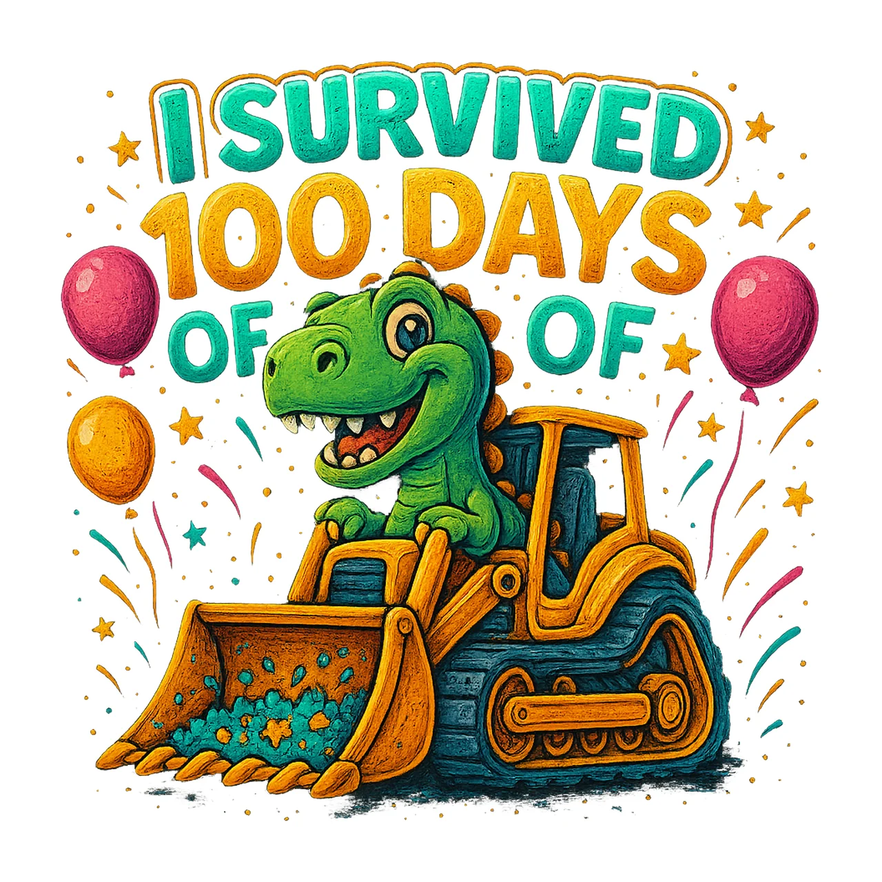 Crushed 100 Days of School Construction Truck Kids Design