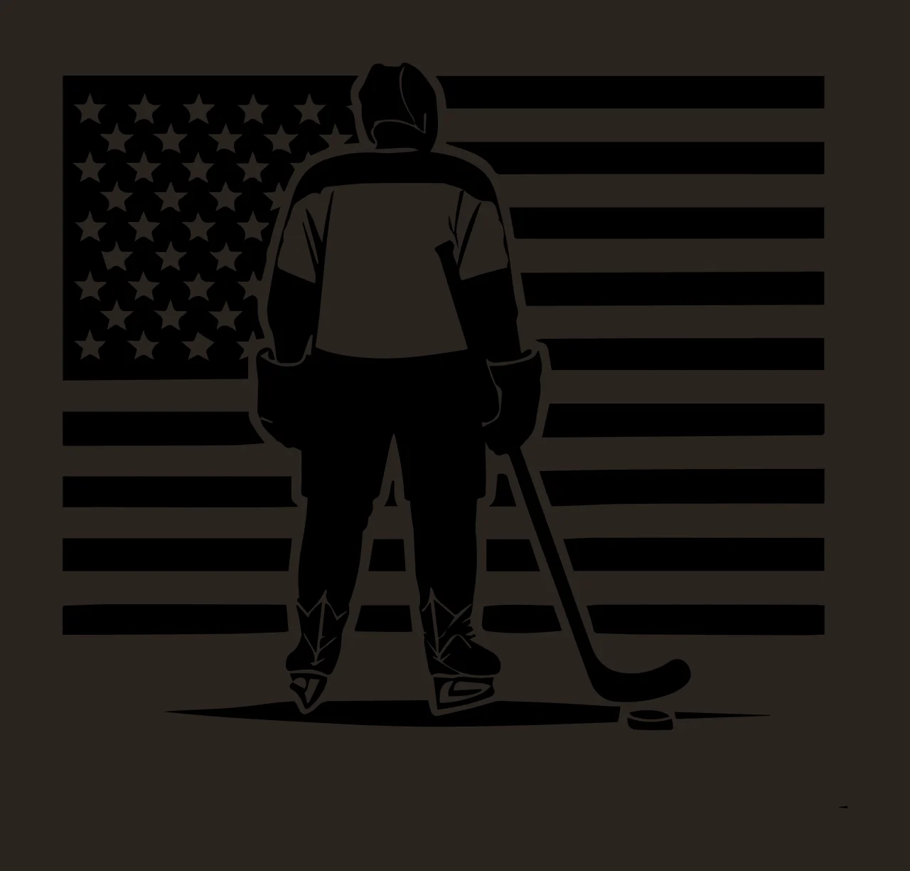 Hockey Player Silhouette With Striped Flag standing stick puck contrast preview thumbnail