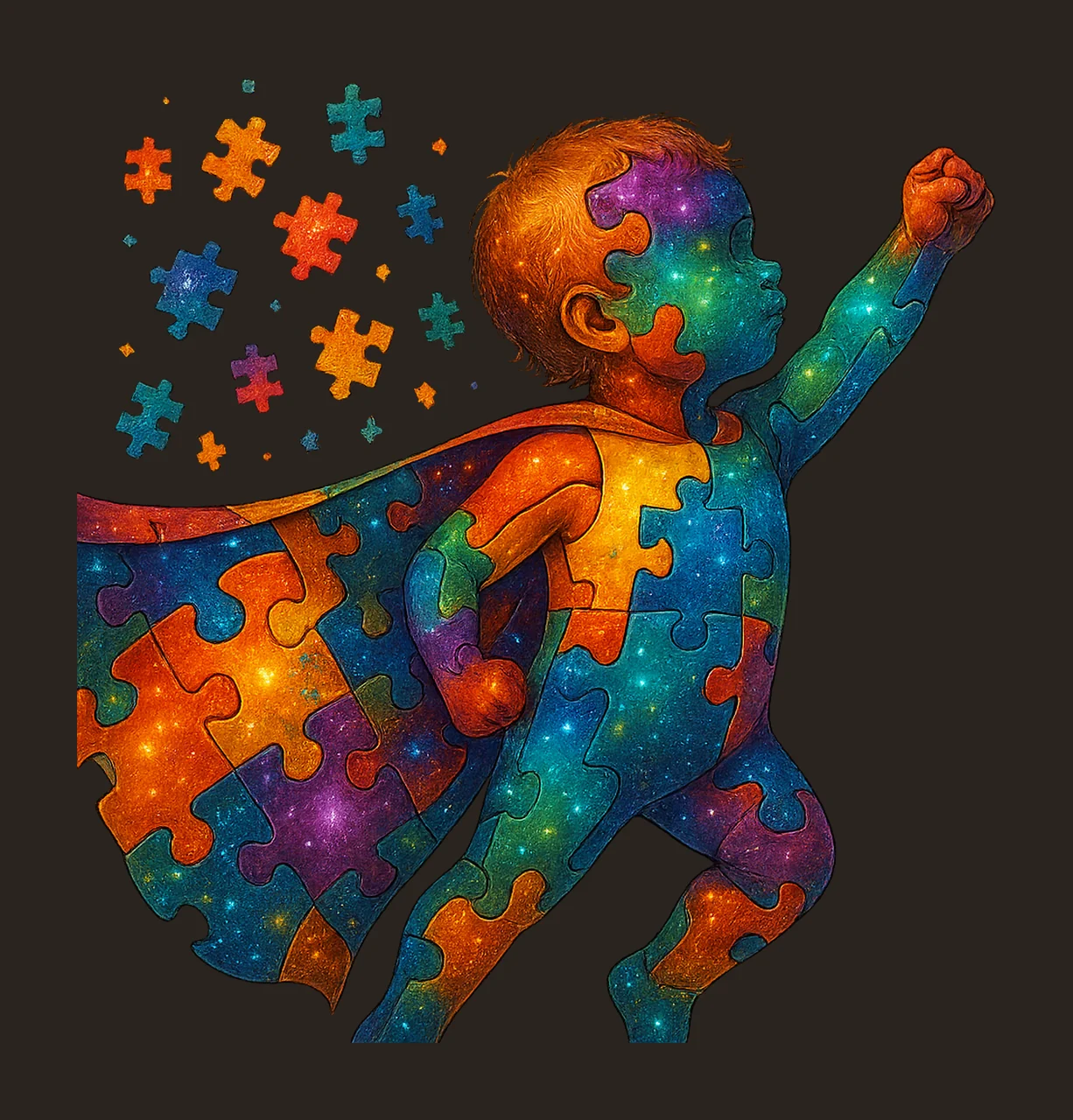 Autism Superhero Child in Puzzle Cape Awareness Design contrast preview thumbnail