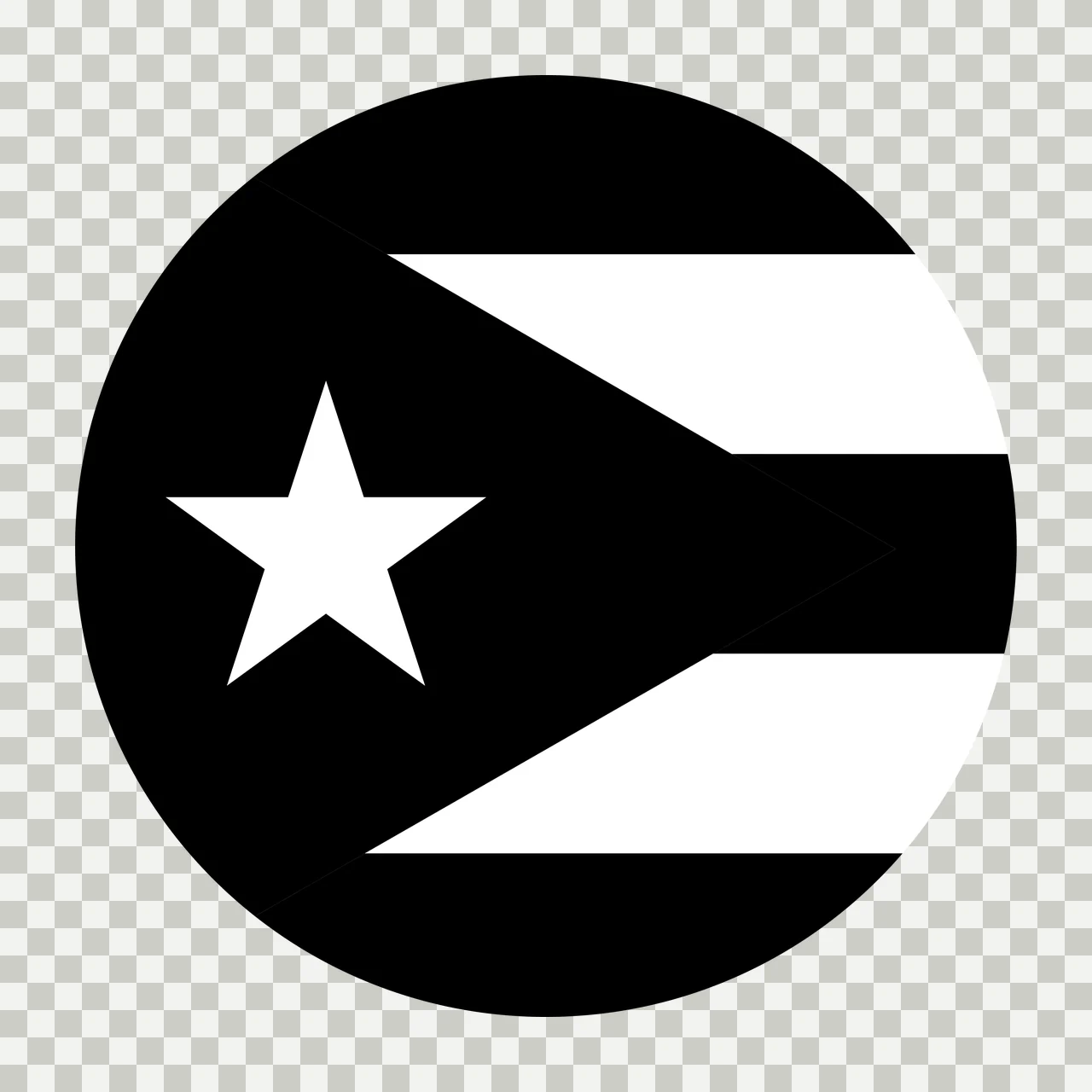 Circular flag emblem Illustration with circular badge, five-pointed star, triangle and horizontal stripes in black and white transparency and detail preview thumbnail