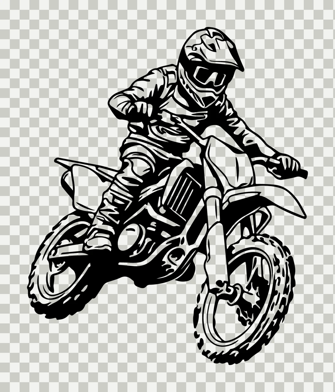 Motocross Rider Jumping On Motorcycle helmet knobby tires handlebars transparency and detail preview thumbnail