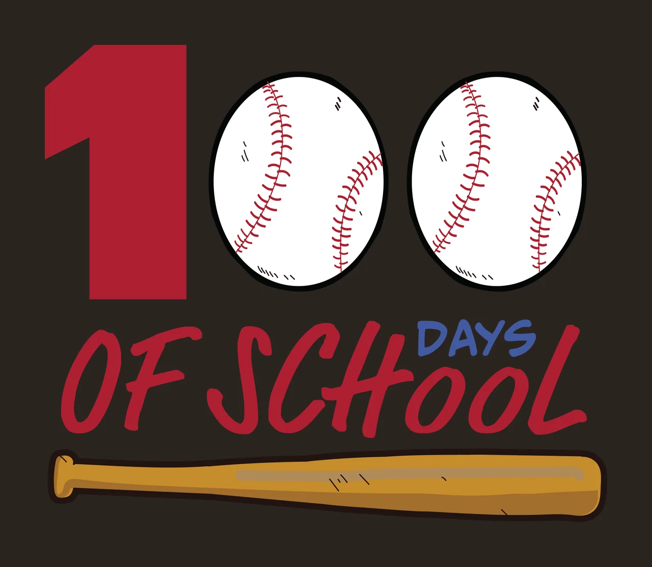 Baseball Of School 100 Days Of School Bat text and black celebration contrast preview thumbnail