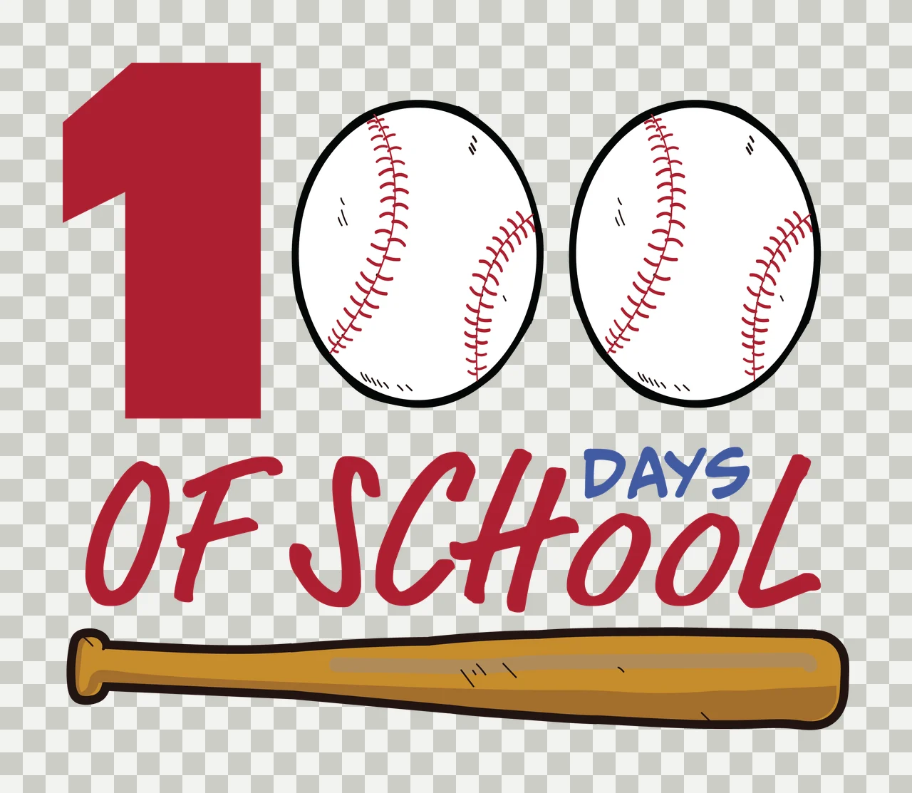 Baseball Of School 100 Days Of School Bat text and black celebration transparency and detail preview thumbnail