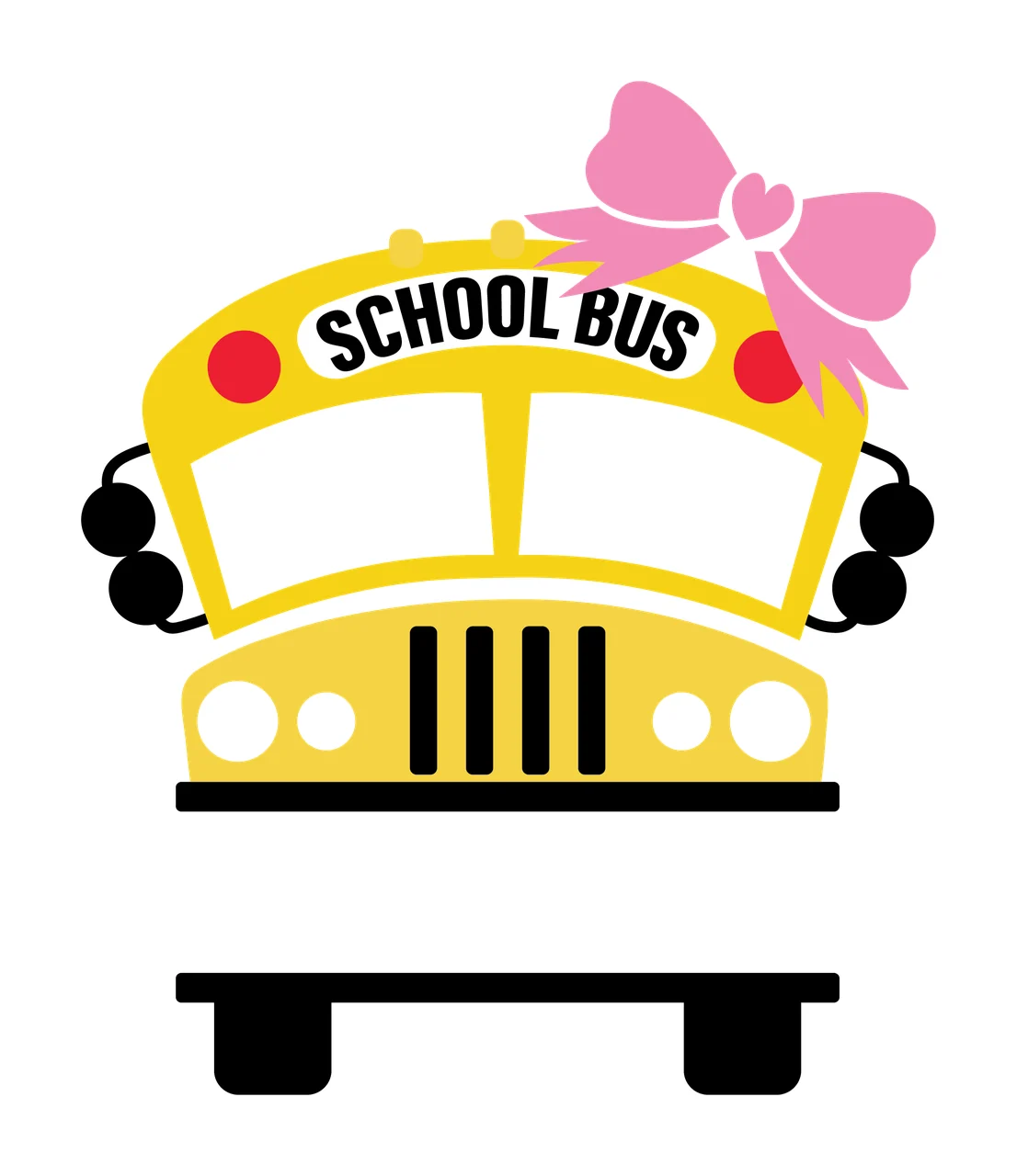 School Bus Front View Of A With Bow headlights windshield wheels