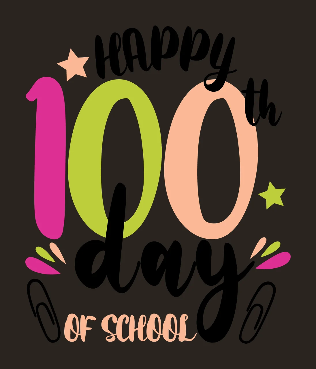 Happy 100Th Day Of School text and symbols stars paper clips contrast preview thumbnail