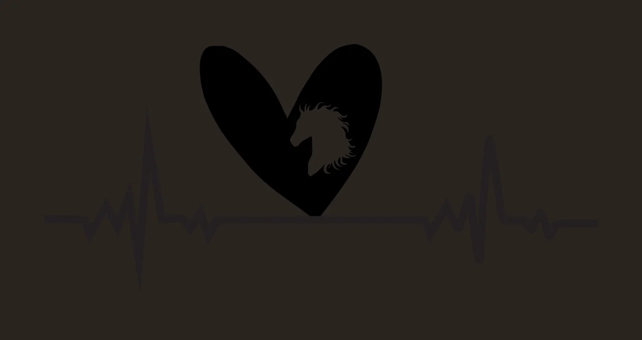 Line Art Illustration of Heart-shaped electrocardiogram design with horse silhouette with black heart, white horse head and black EKG line contrast preview thumbnail