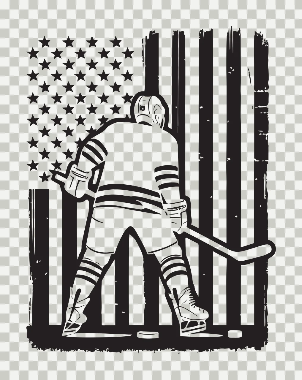 Hockey Player Silhouette Against Flag holding stick American transparency and detail preview thumbnail