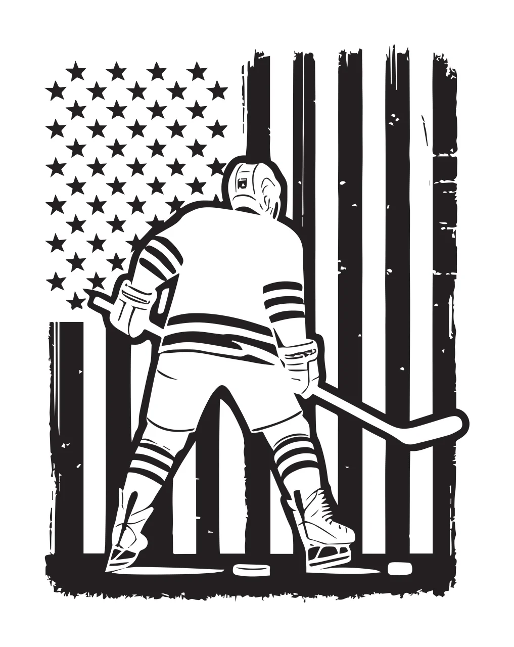 Hockey Player Silhouette Against Flag holding stick American