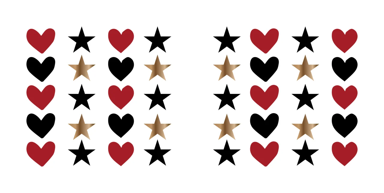 Can Glass Wrap Grid Of Alternating Black Heart hearts and stars