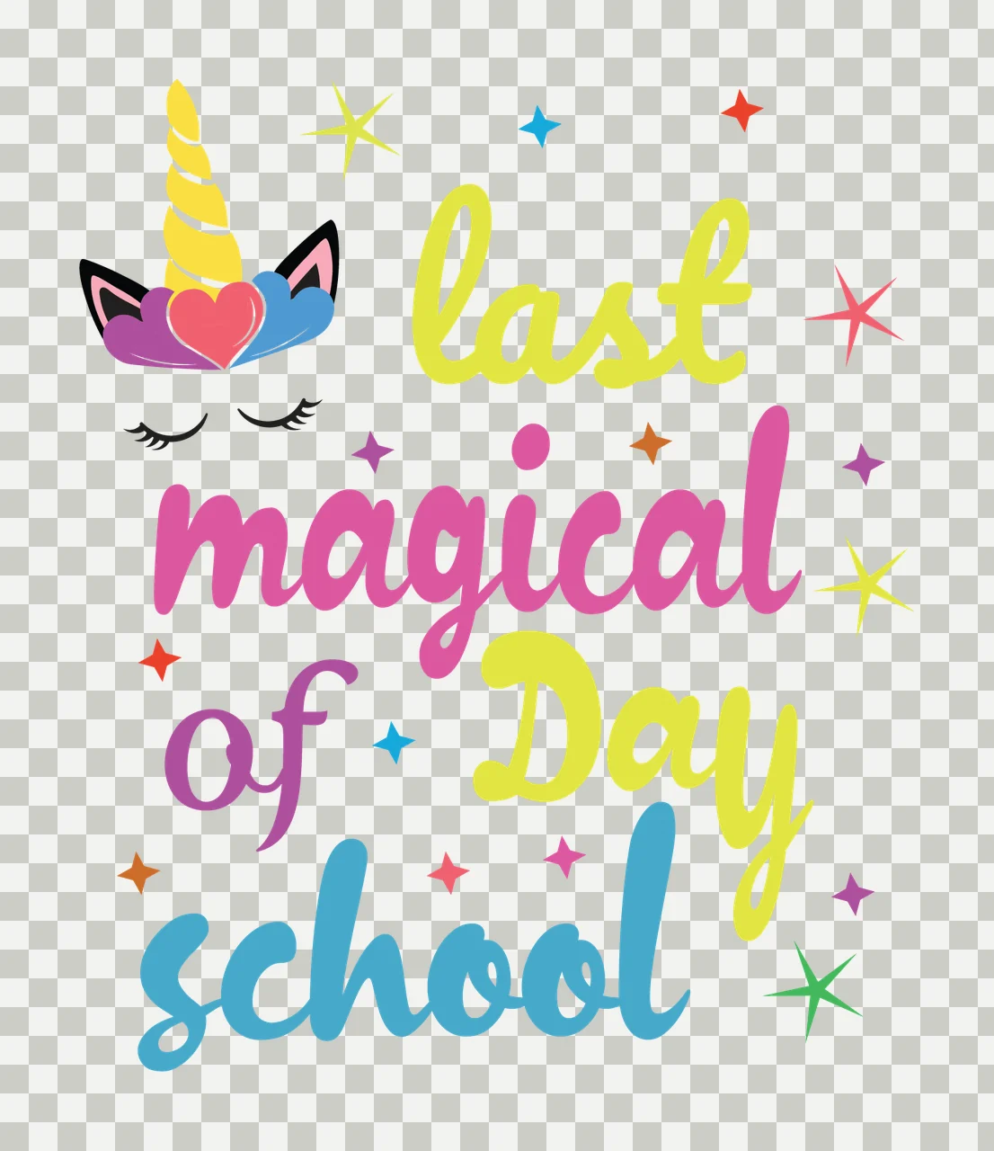 Last Magical Of Day School Text arranged unicorn horn star transparency and detail preview thumbnail