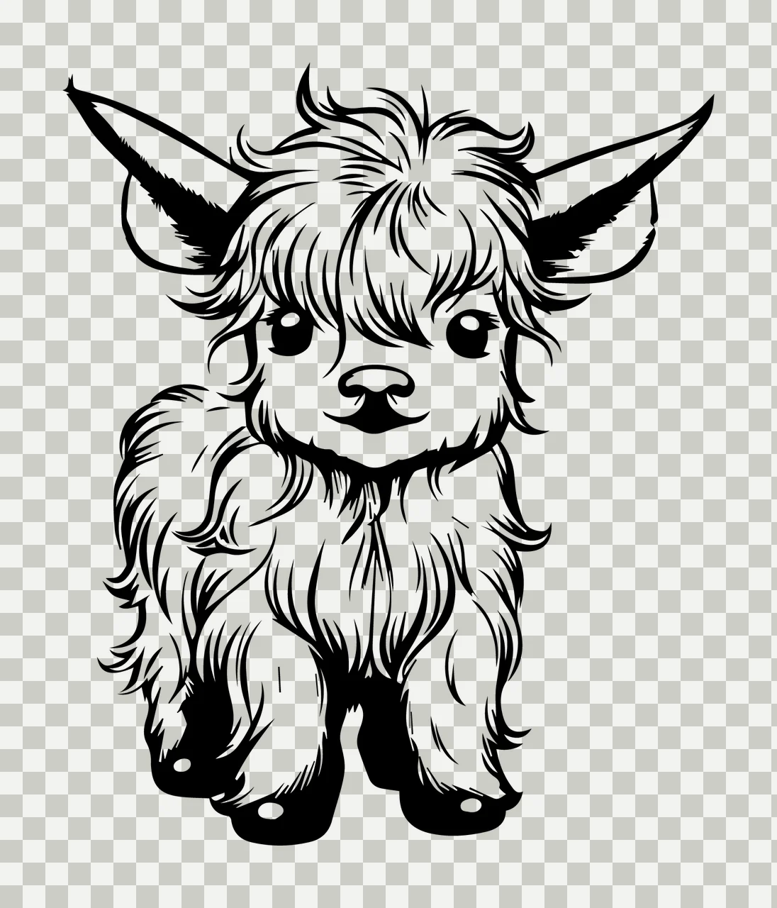 Fluffy Hairy Animal Head Portrait looking hair horns ears eyes transparency and detail preview thumbnail
