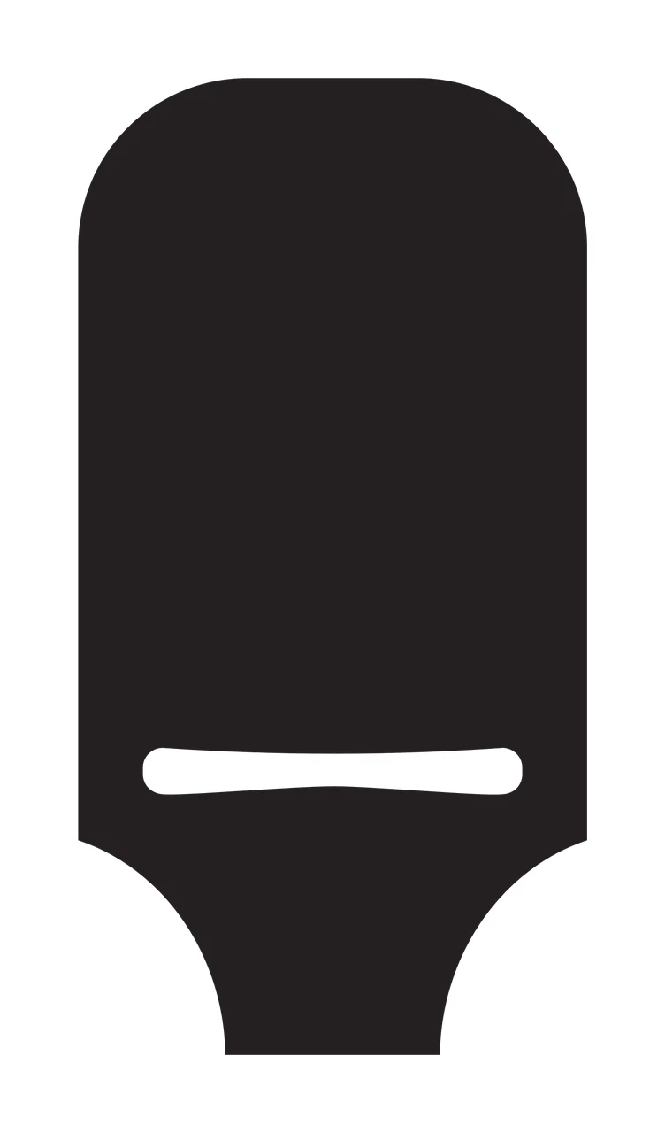 Rounded rectangular silhouette Illustration with rounded top, narrow flared base, horizontal white slit and tall body in black