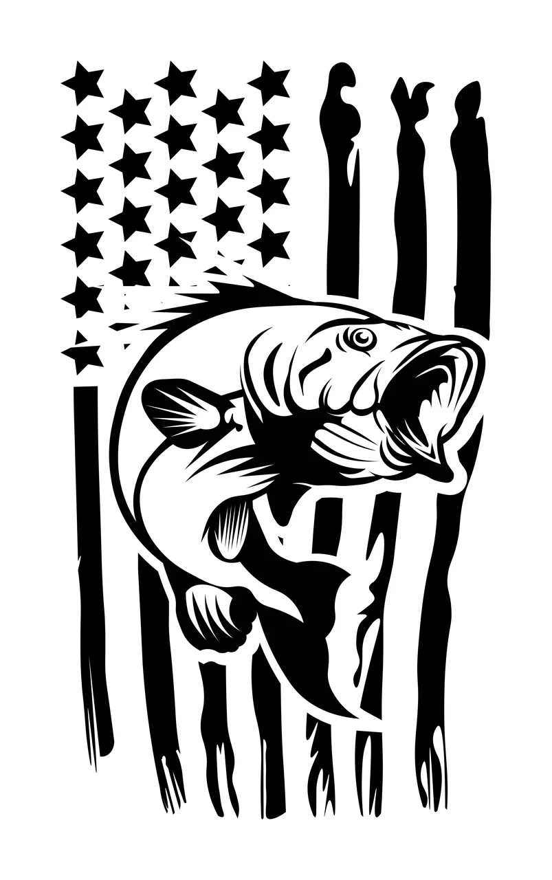 Fish Jumping In Front Of Flag leaping stars stripes black white