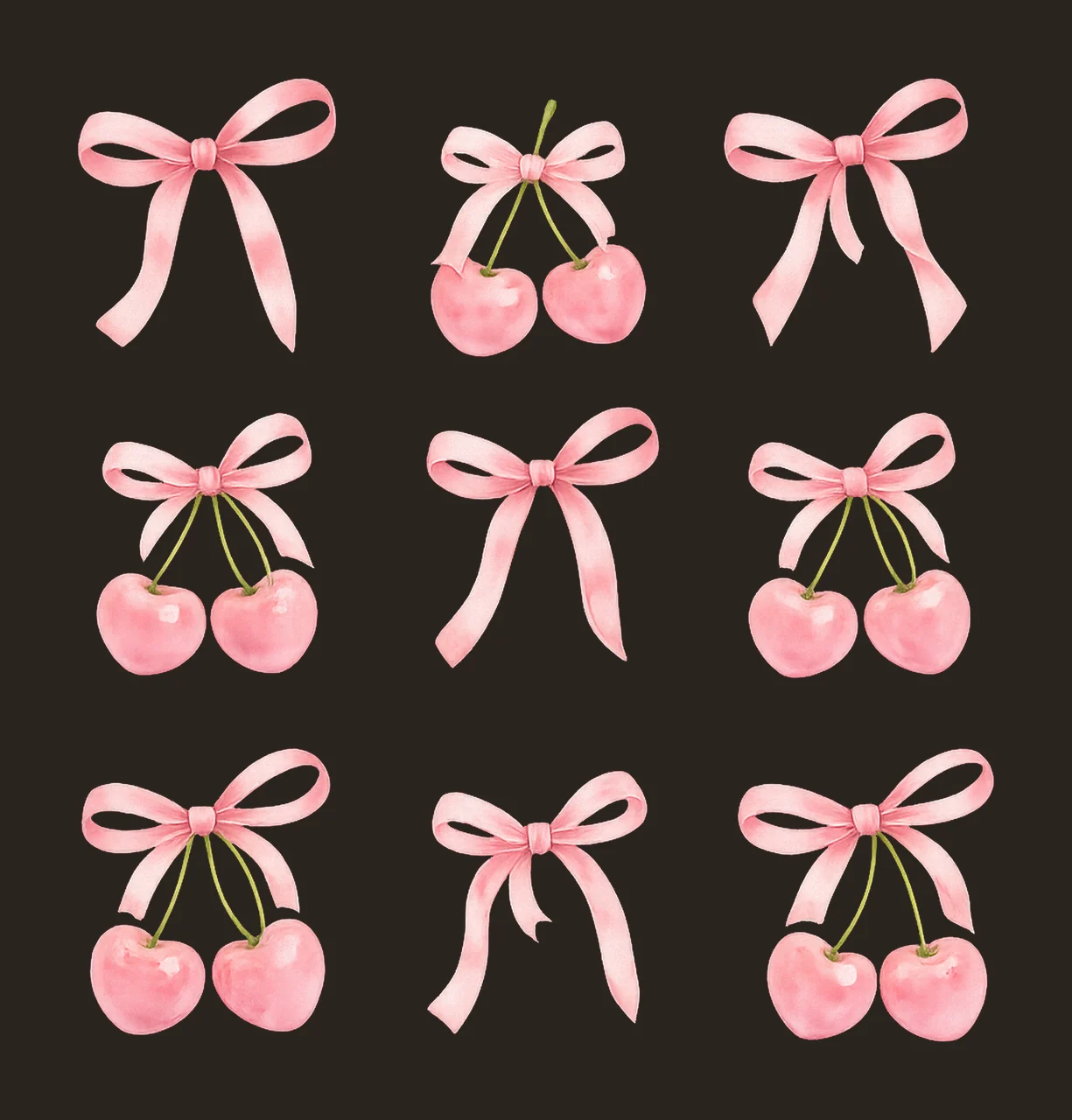 Coquette Bow Cherry Soft Girl Aesthetic Pink Ribbon Design contrast preview thumbnail