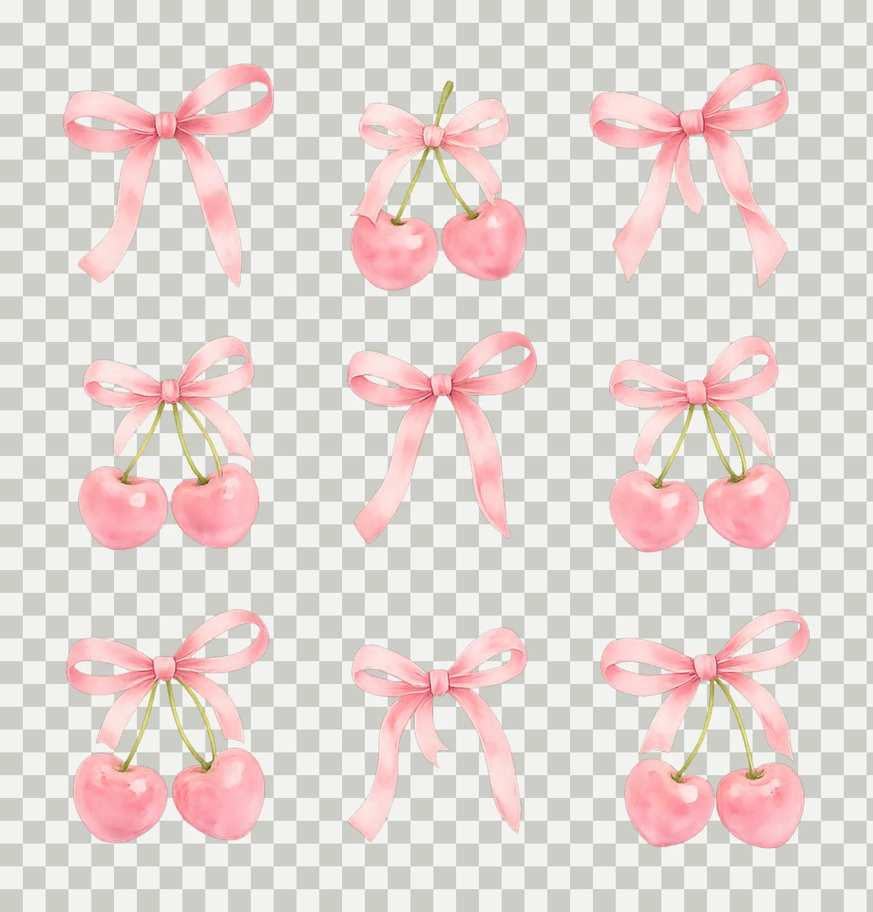 Coquette Bow Cherry Soft Girl Aesthetic Pink Ribbon Design transparency and detail preview thumbnail
