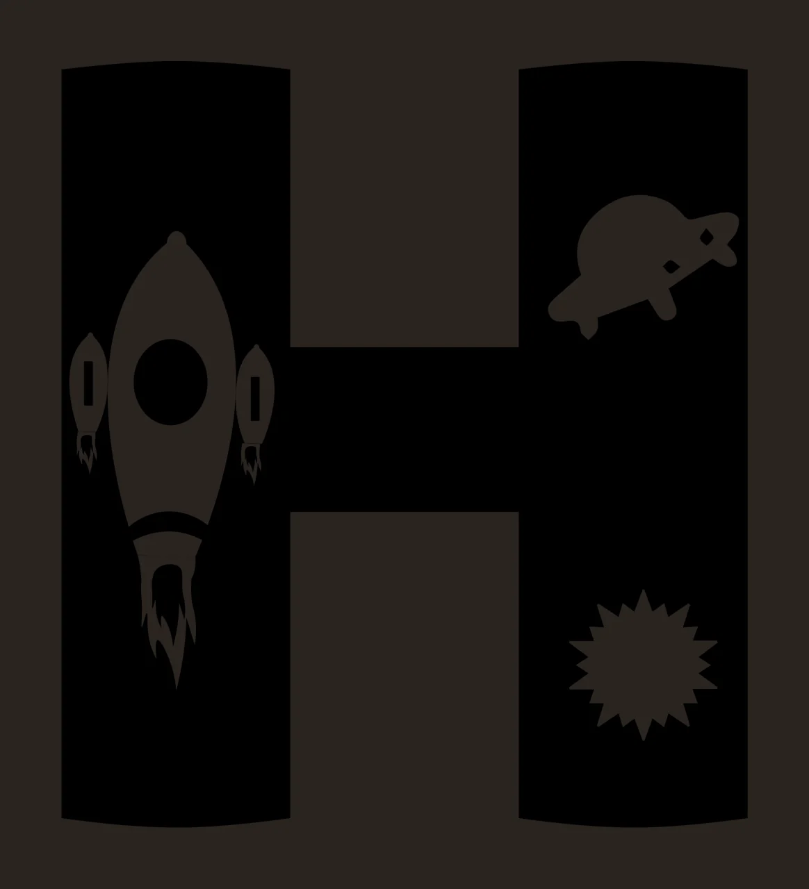 Space H Letter With Rocket And Ufo contrast preview thumbnail