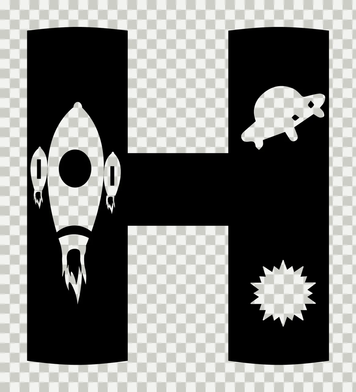 Space H Letter With Rocket And Ufo transparency and detail preview thumbnail