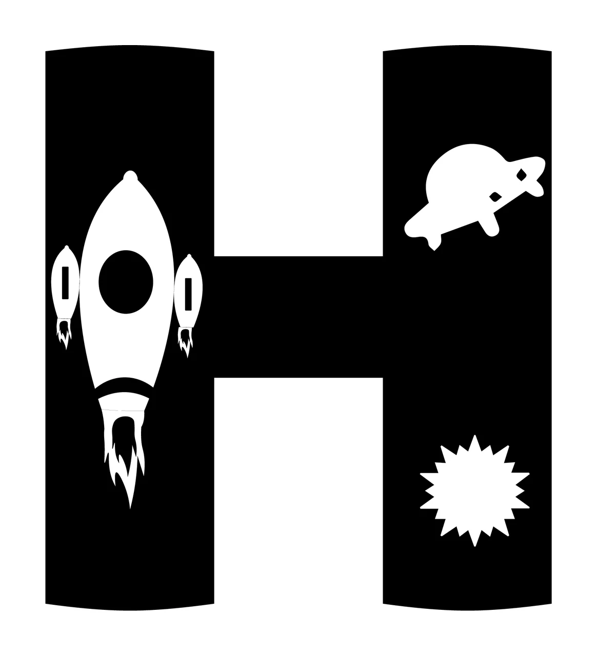 Space H Letter With Rocket And Ufo