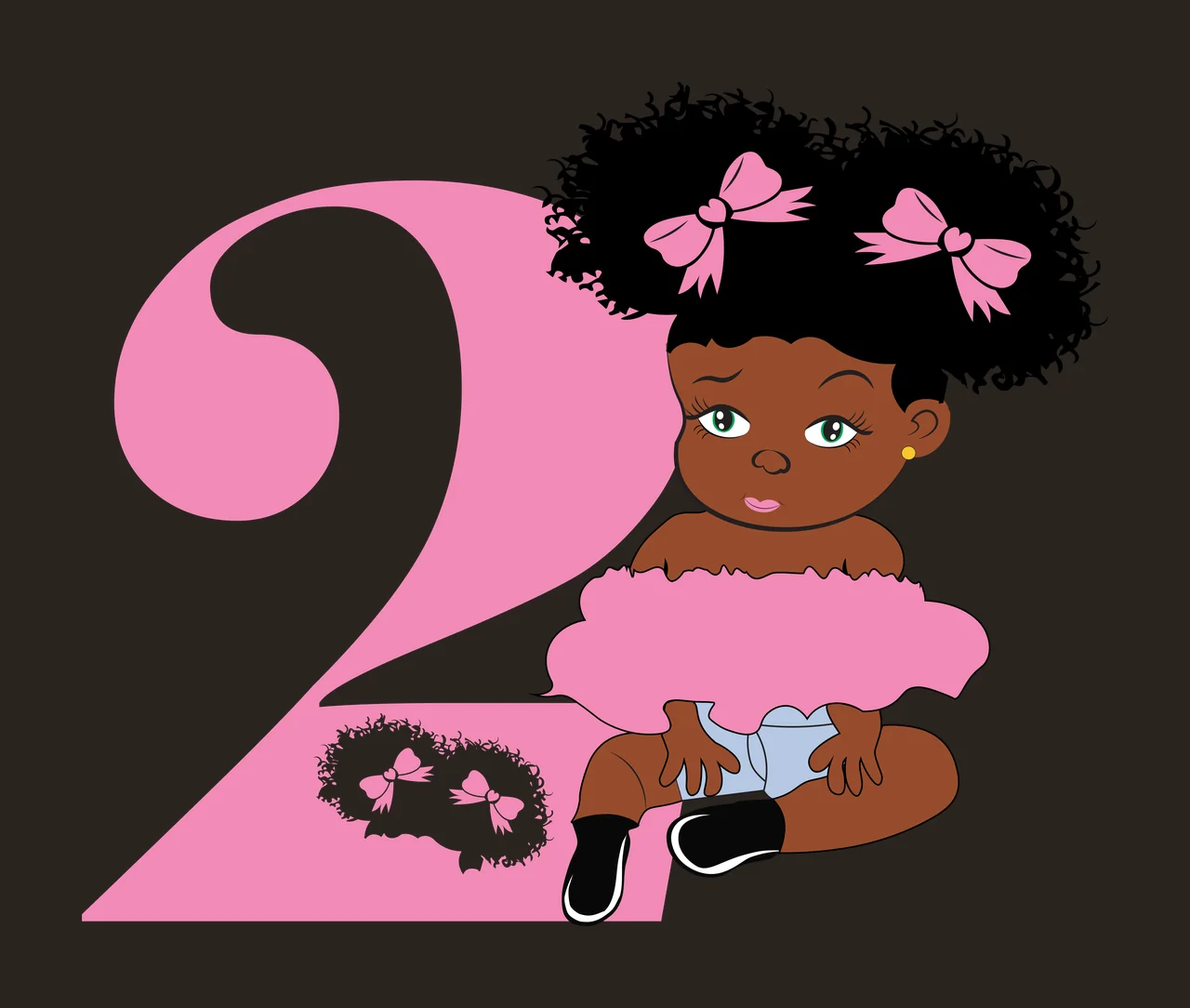 Black 2 Silhouette Of A Curly Haired Figure number two standing contrast preview thumbnail