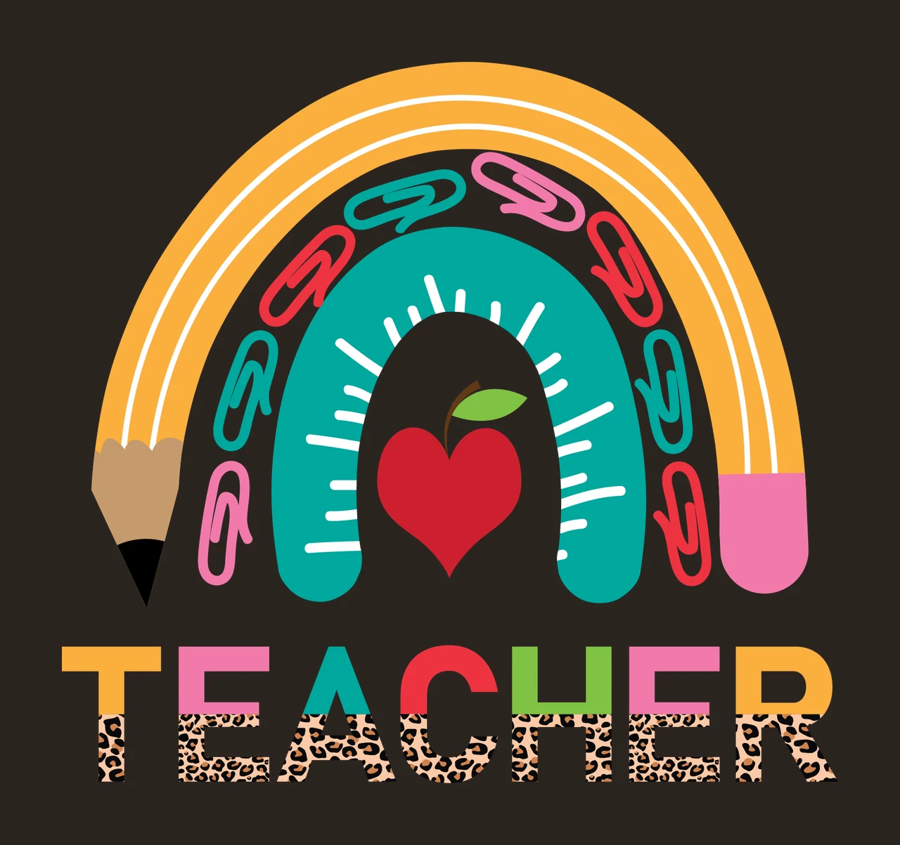 Teacher Rainbow Paper Clip Graphic heart silhouette black white contrast preview thumbnail