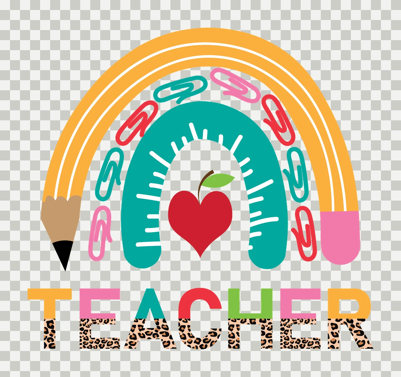 Teacher Rainbow Paper Clip Graphic heart silhouette black white transparency and detail preview thumbnail