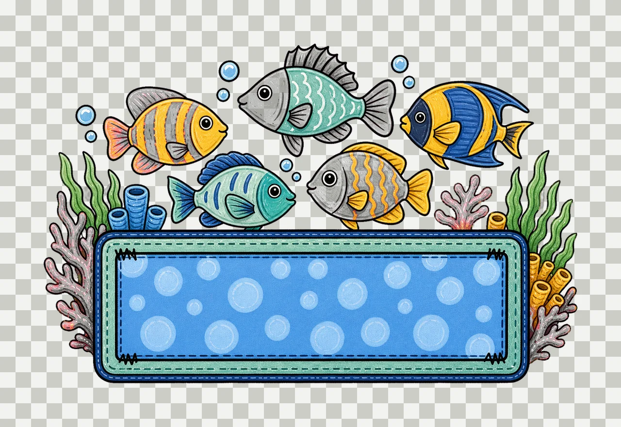 Colorful fish underwater with Name Patch girly Variation A transparency and detail preview thumbnail