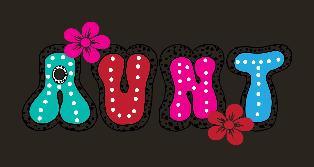 Aunt Text With Floral Pattern flower accents decorating black contrast preview thumbnail