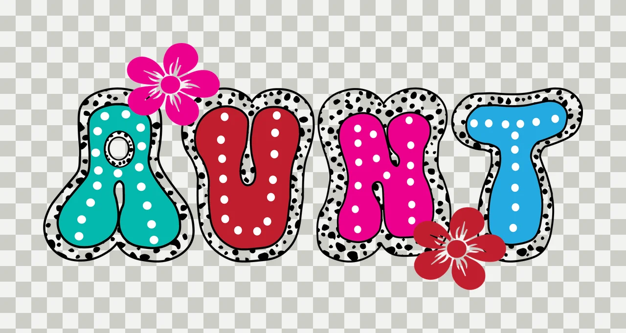 Aunt Text With Floral Pattern flower accents decorating black transparency and detail preview thumbnail