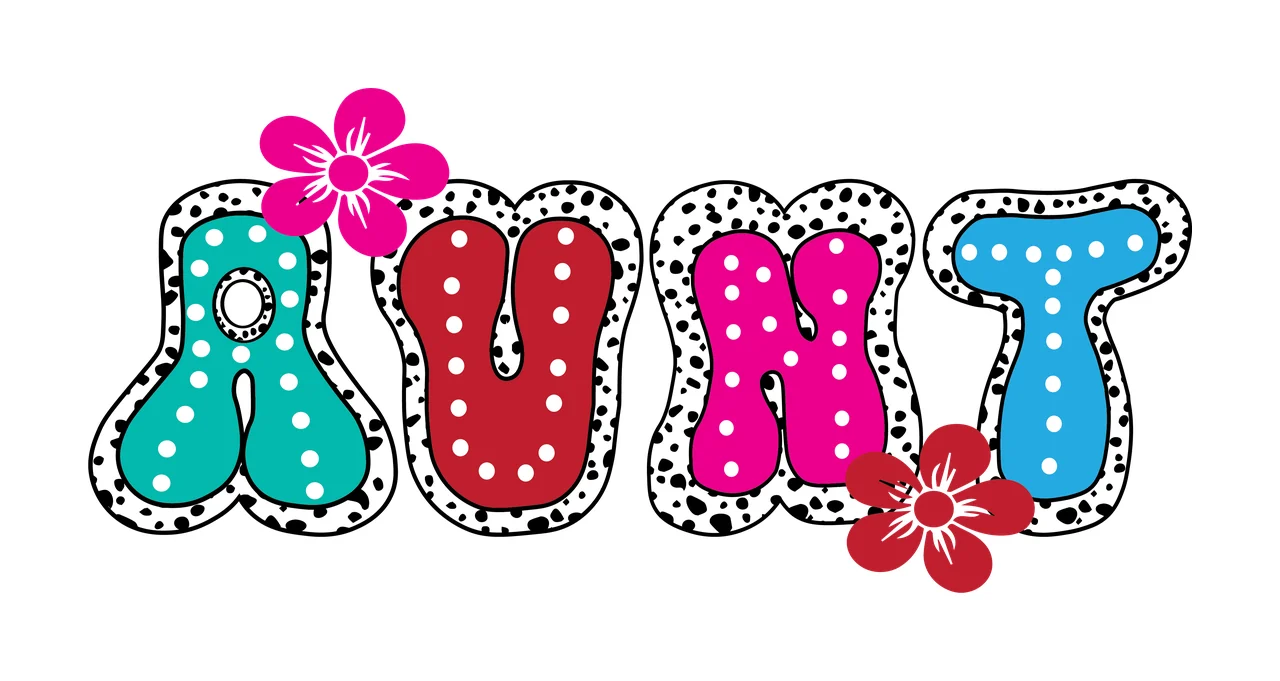 Aunt Text With Floral Pattern flower accents decorating black
