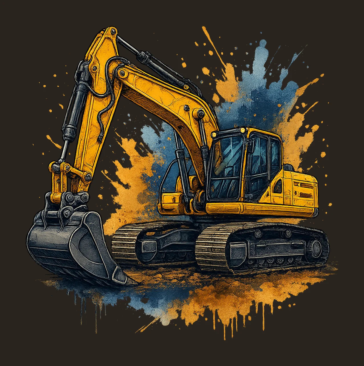 Excavator Watercolor Paint Splash Construction Artwork contrast preview thumbnail