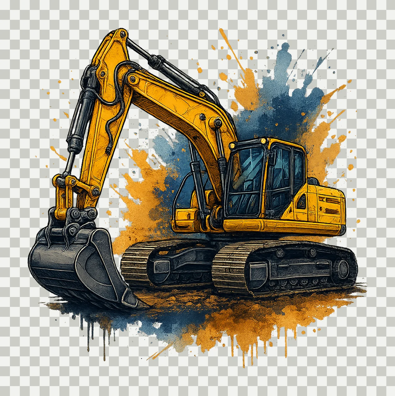 Excavator Watercolor Paint Splash Construction Artwork transparency and detail preview thumbnail