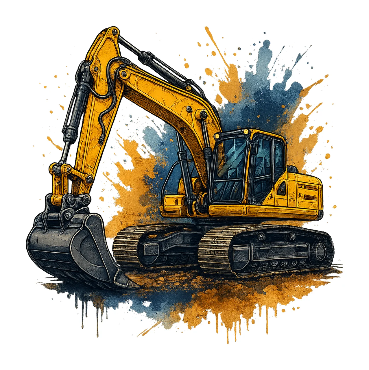 Excavator Watercolor Paint Splash Construction Artwork