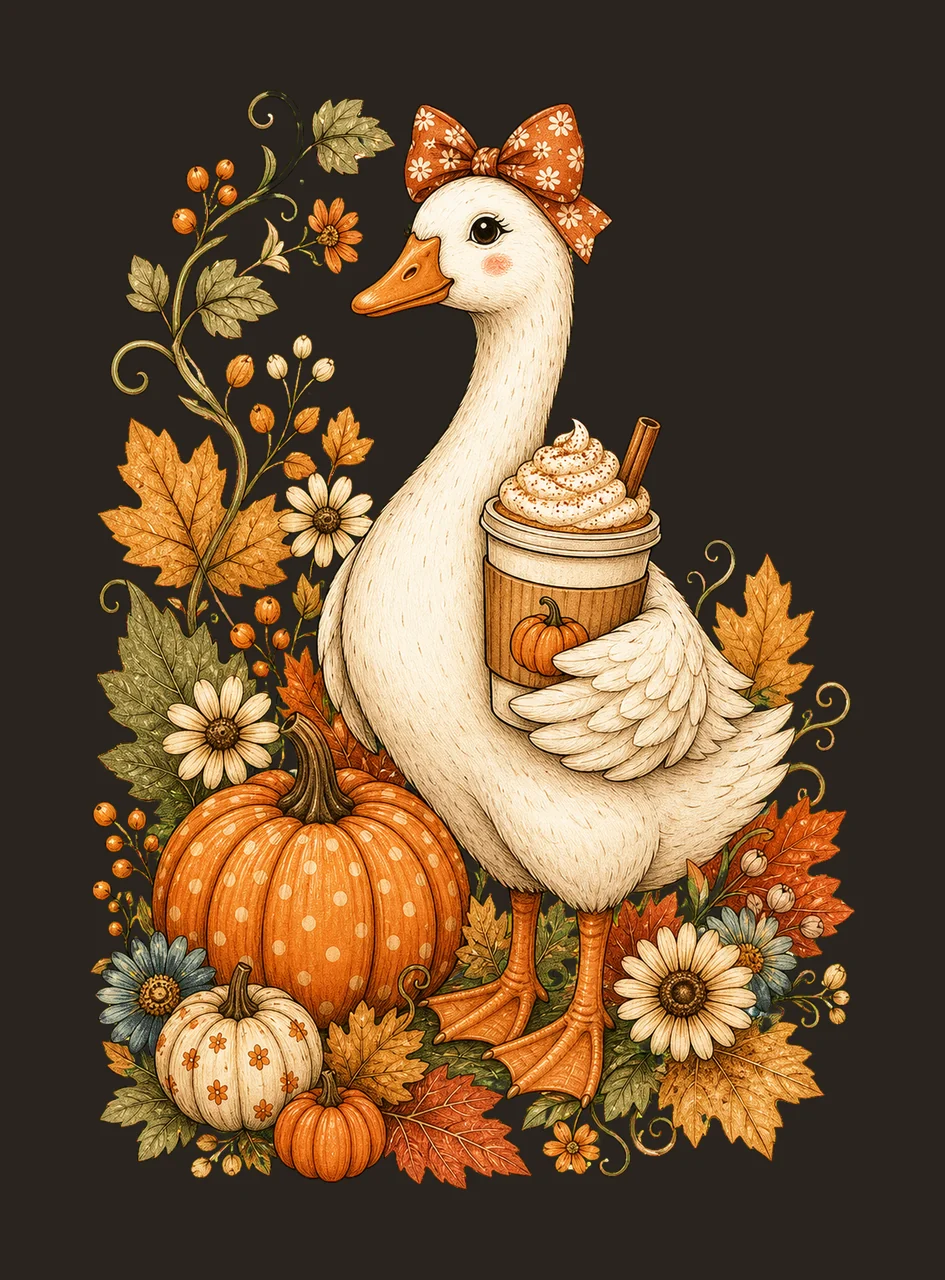 Preppy Fall Goose Coquette Autumn Pumpkin Spice Variation C contrast preview thumbnail