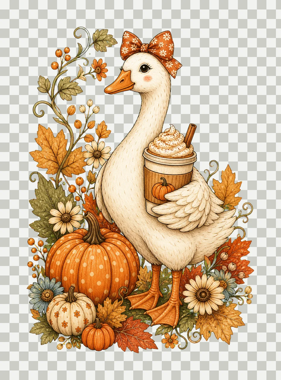 Preppy Fall Goose Coquette Autumn Pumpkin Spice Variation C transparency and detail preview thumbnail