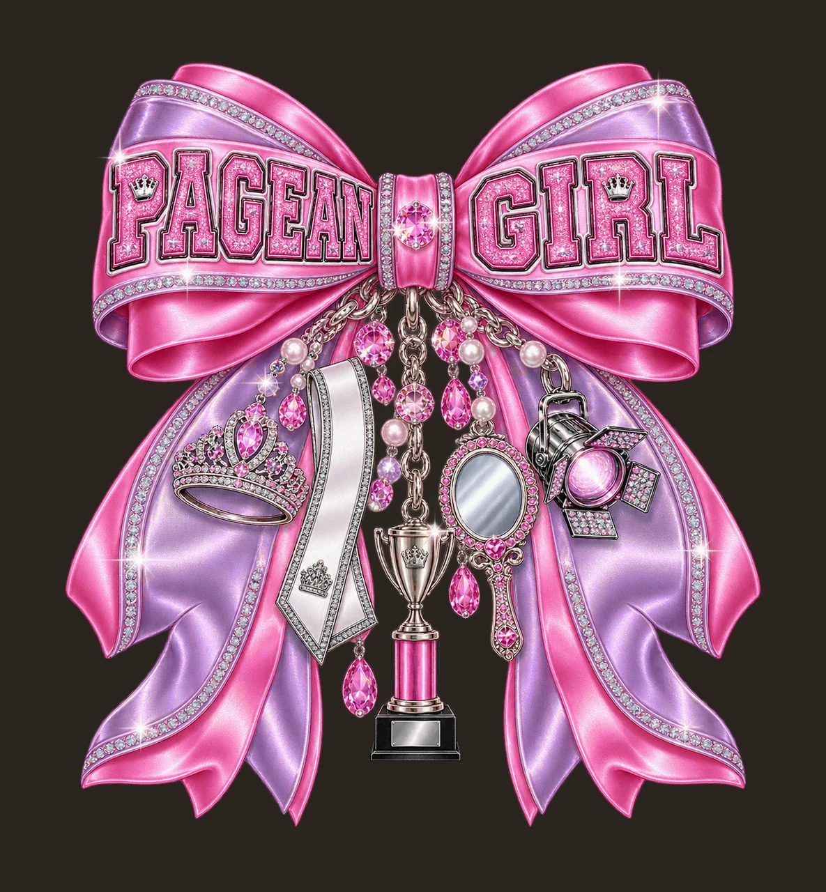 Pageant Girl Bow Charm PNG, Coquette Ribbon Sublimation, Transparent Digital Download contrast preview thumbnail