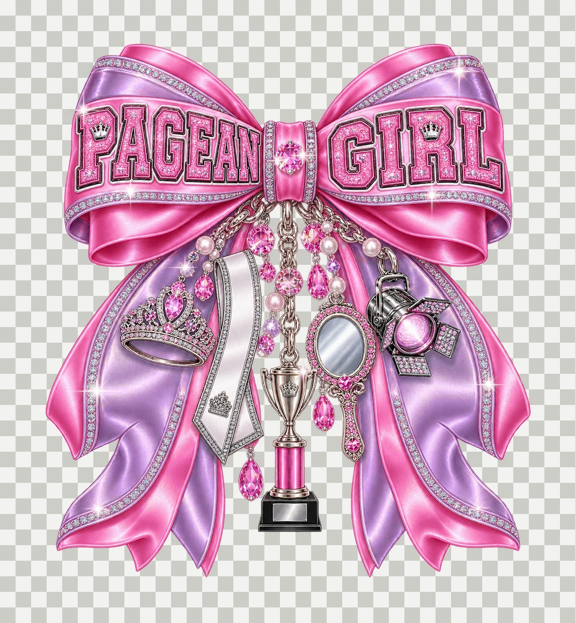 Pageant Girl Bow Charm PNG, Coquette Ribbon Sublimation, Transparent Digital Download transparency and detail preview thumbnail