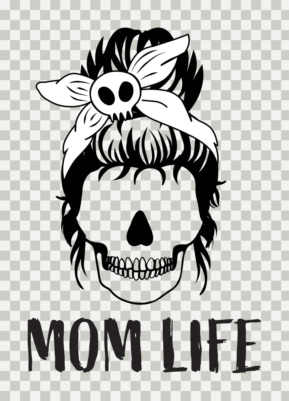 Keychain Mom Life Text With Skull Illustration hair bun bow transparency and detail preview thumbnail