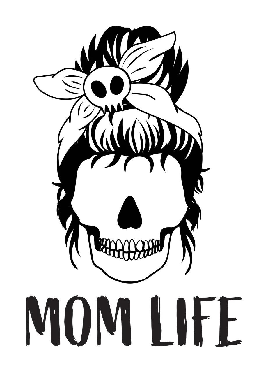 Keychain Mom Life Text With Skull Illustration hair bun bow