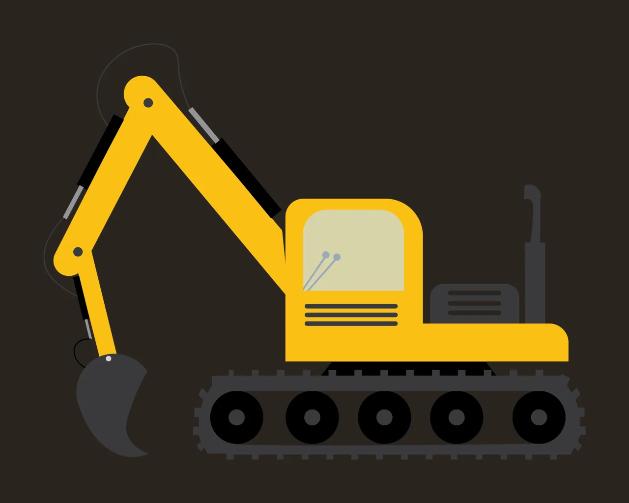 Construction Black Silhouette Of A Excavator With Movable digging contrast preview thumbnail