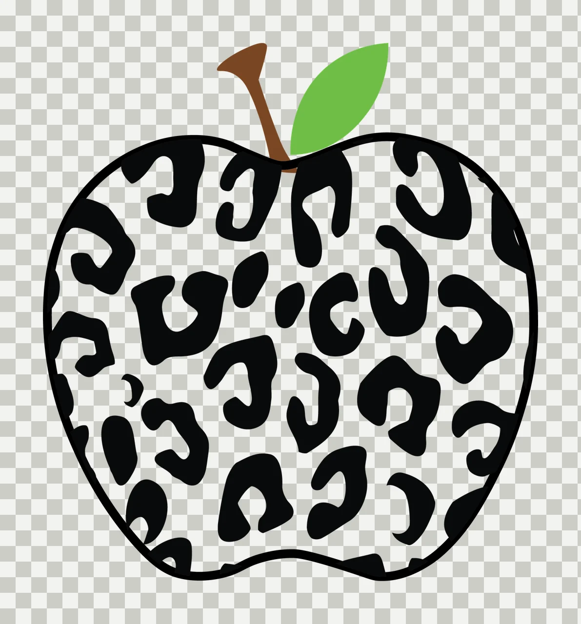 Leopard Print Apple Shape Graphic leaf pattern fill black white transparency and detail preview thumbnail