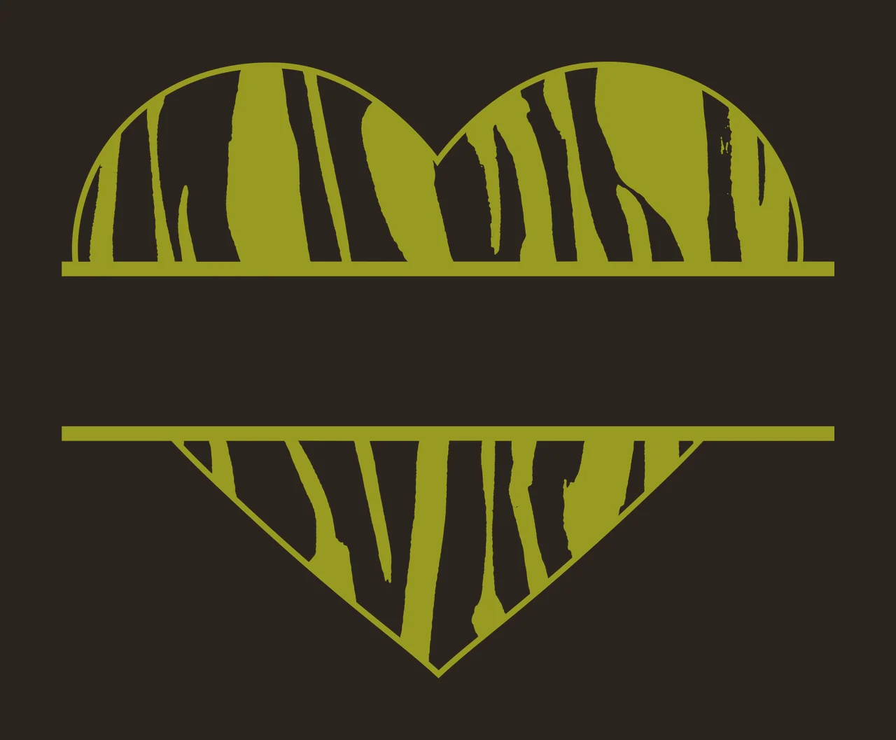 Split heart monogram frame with heart shape, zebra print, animal stripes and horizontal split in yellow and white contrast preview thumbnail