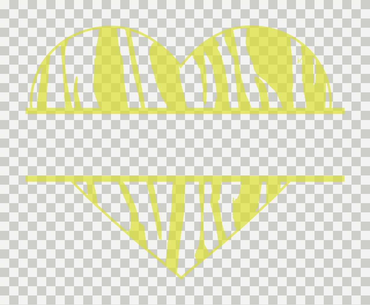Split heart monogram frame with heart shape, zebra print, animal stripes and horizontal split in yellow and white transparency and detail preview thumbnail