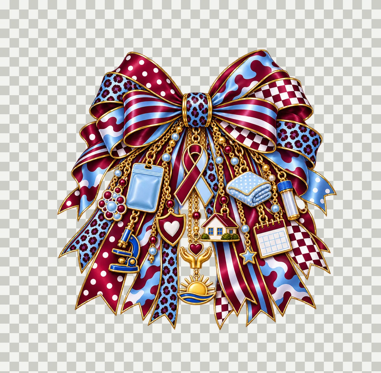 Cord Blood Awareness Bow Charm PNG, Gold Chain Charms, Transparent Sublimation Design, Digital Download transparency and detail preview thumbnail