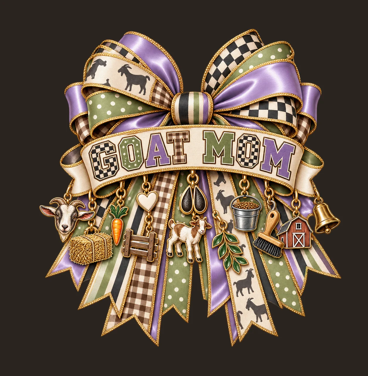 Goat Mom Bow Charm PNG, Patterned Varsity Mom Ribbon Clipart, Transparent Sublimation Digital Download contrast preview thumbnail
