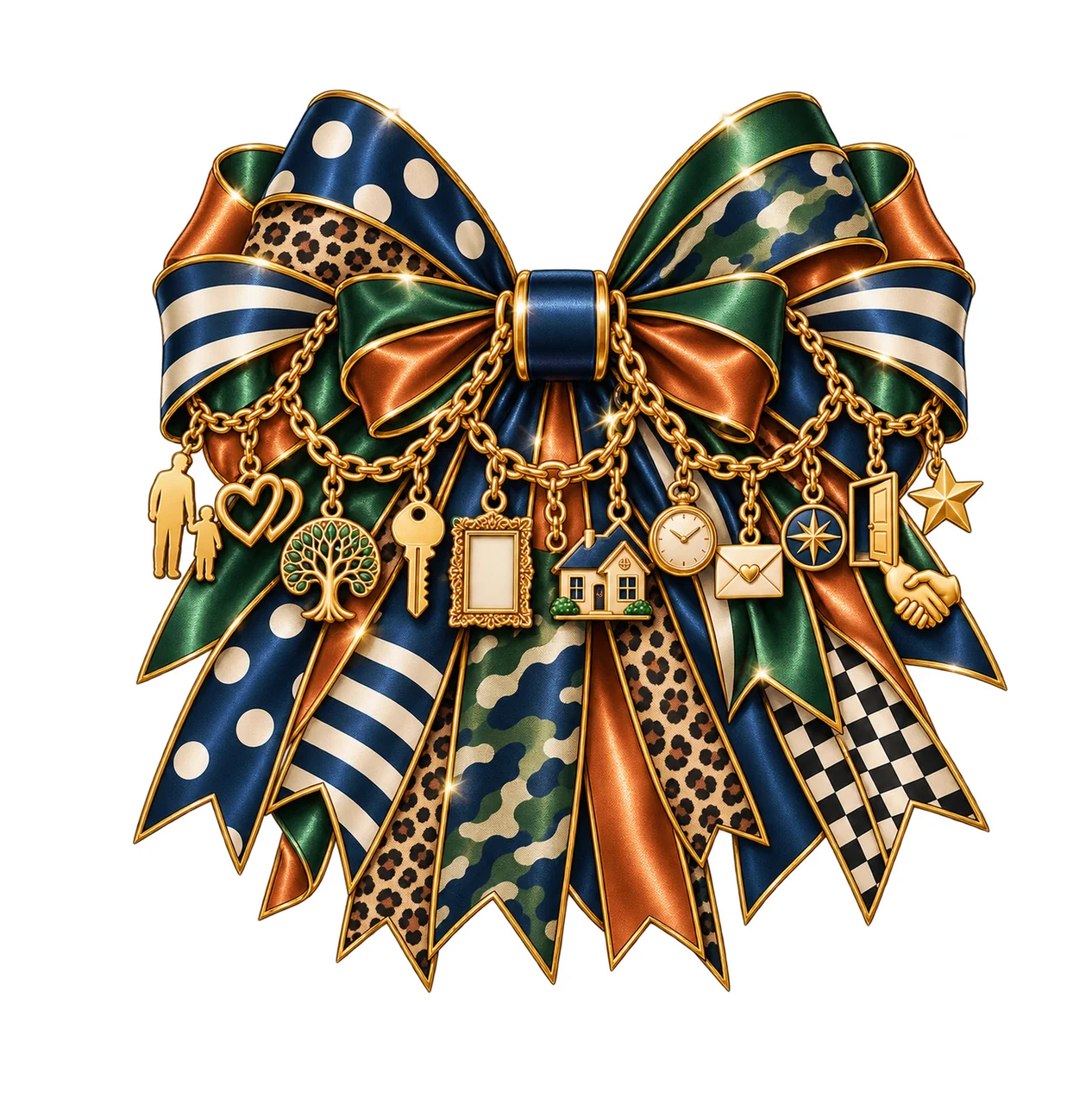 Godfather Bow Charm PNG, Gold Chain Charms, Transparent Sublimation Design, Digital Download