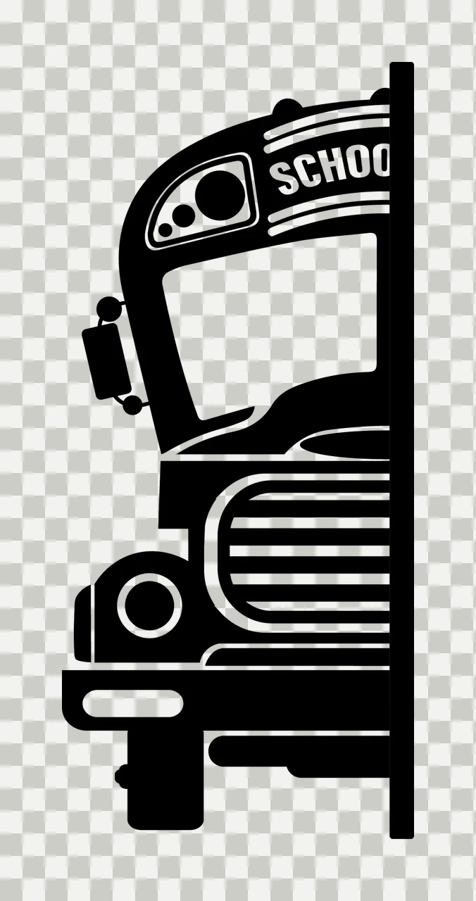 School Bus With Headlight And Window In Black transparency and detail preview thumbnail