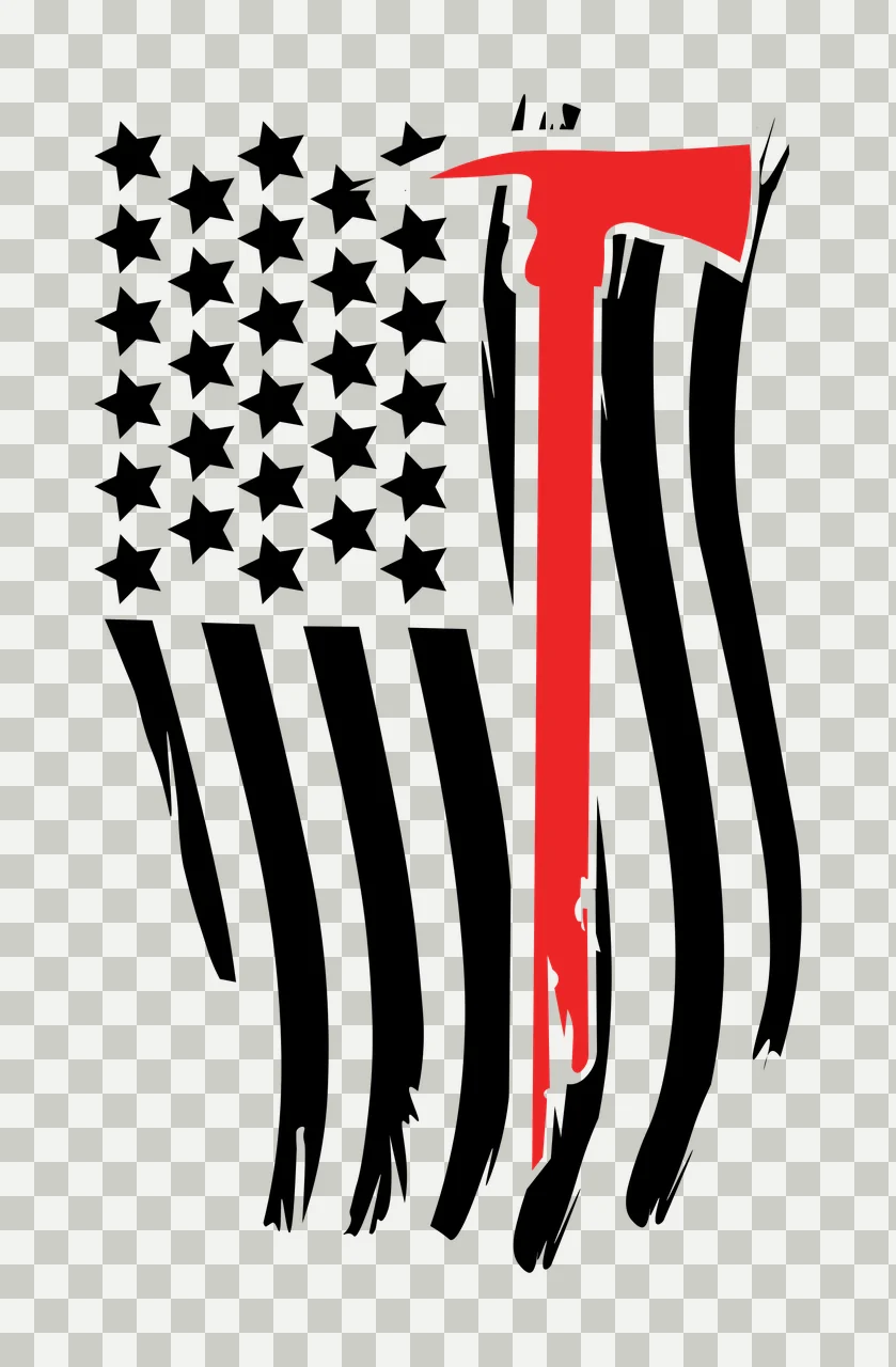 Flag Firefighter Axe And Silhouette stars black star 1 6 F16 2024 with transparency and detail preview thumbnail