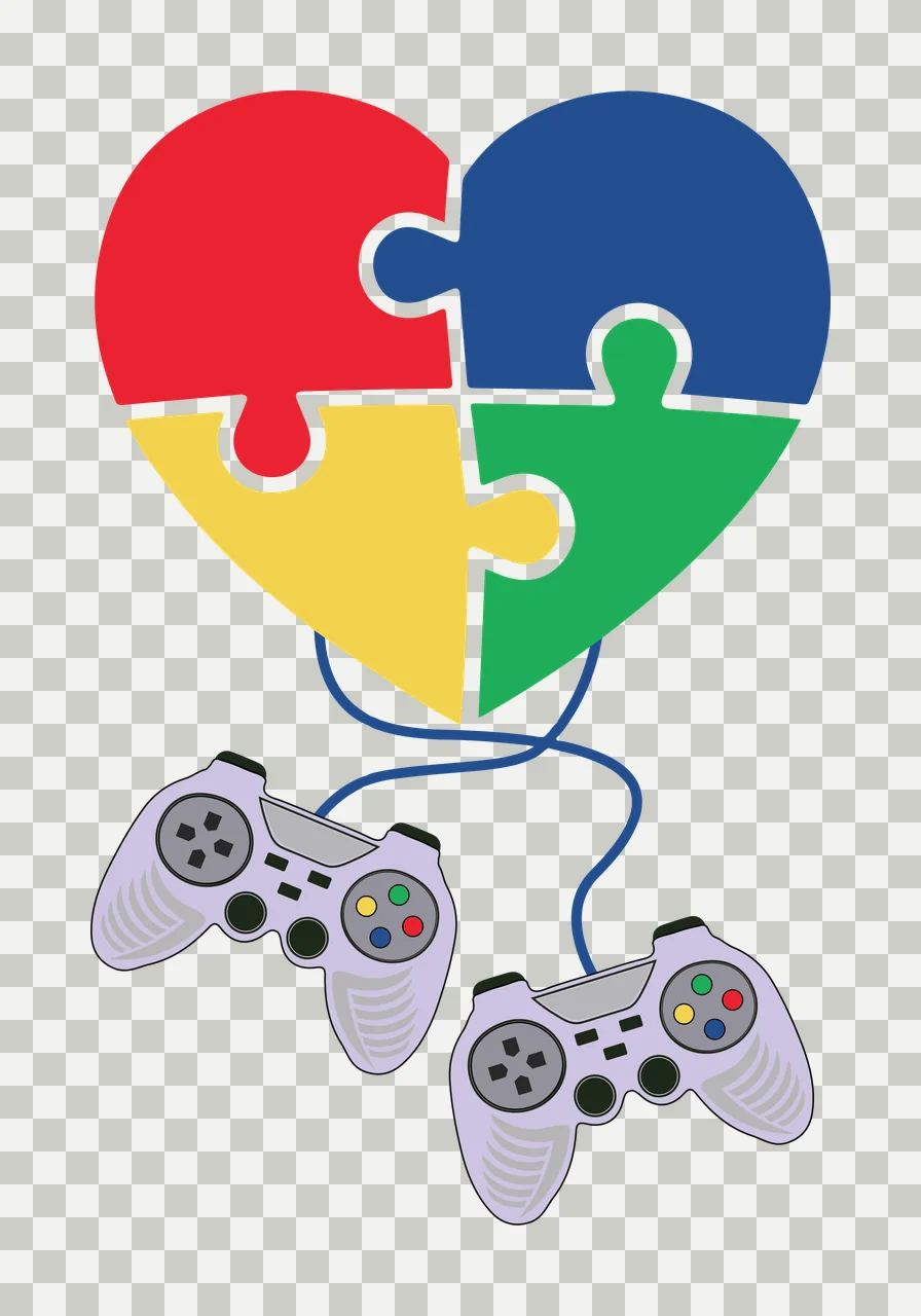 Heart Puzzle Connected To Game Controllers and hanging cables transparency and detail preview thumbnail
